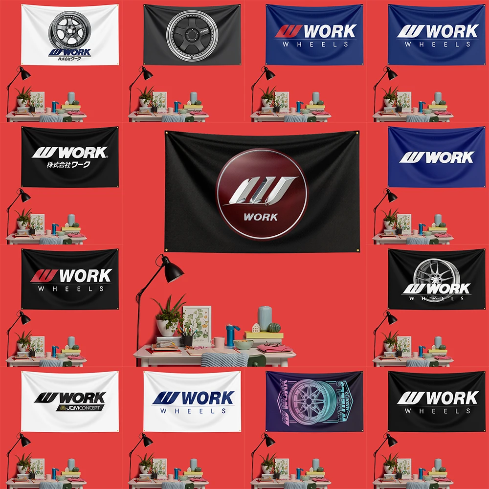 Work Wheels Flag 3x5 FT 90x150cm Polyester Garage Wall Decor Banner For JDM Lovers