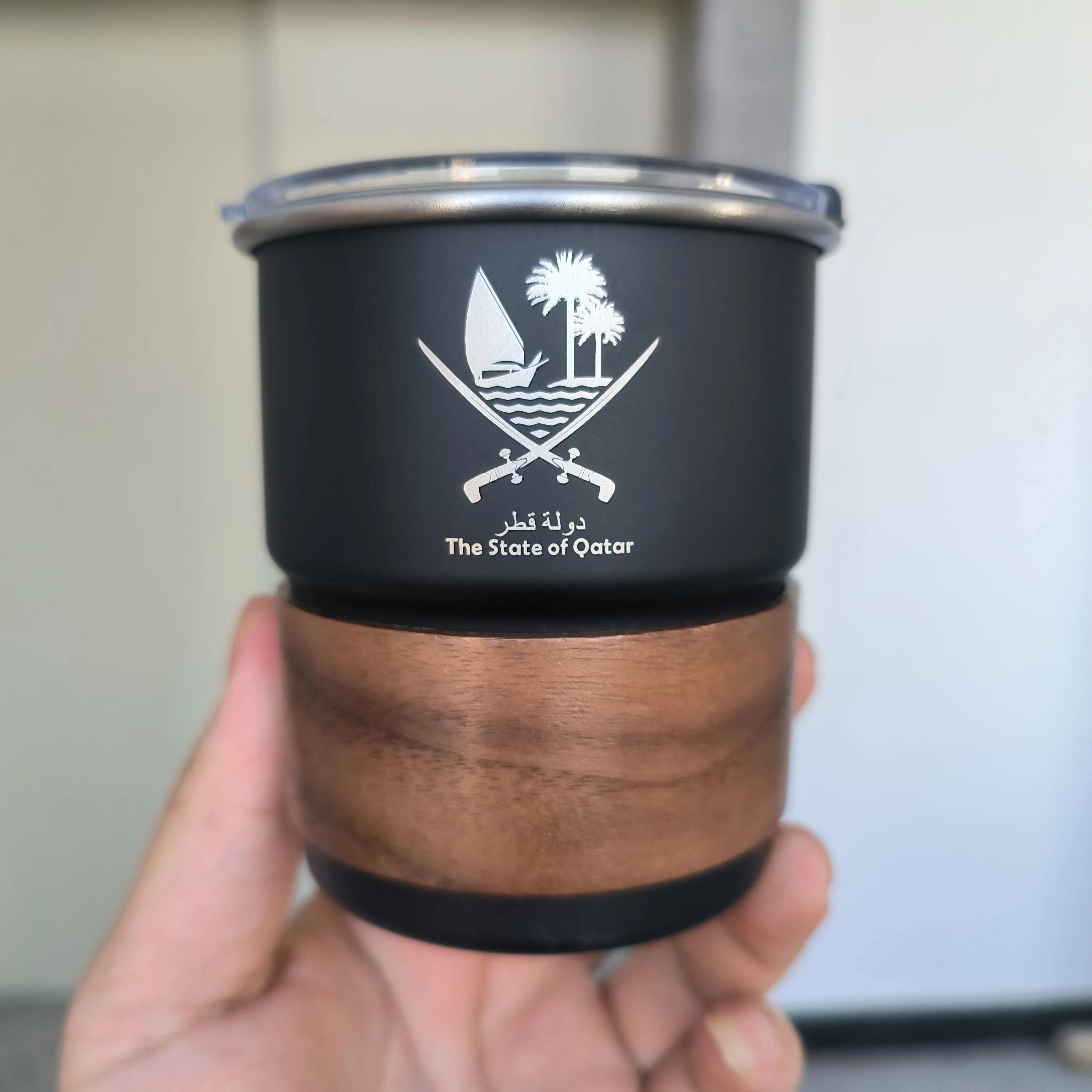 

The State of Qatar Logo Stainless Steel Cup with Lid 300ml Outdoor Camping Coffee Mug Wholesale Custom