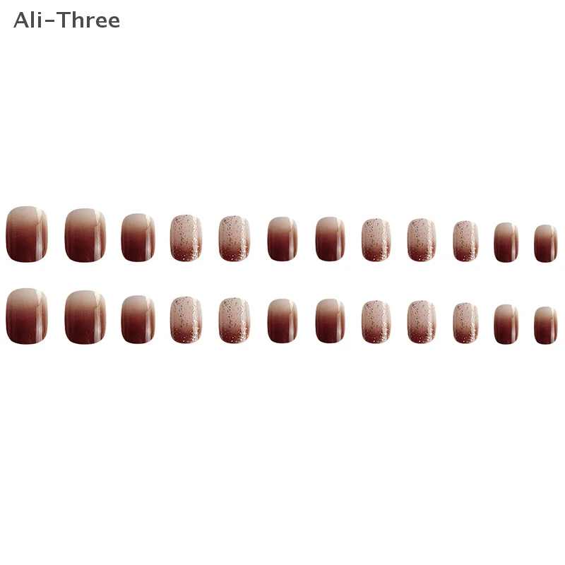 24個入り グリッターネイルセット 粘着ストリップ付き 韓国風キュートなハートデザイン 付け爪 フルカバーネイル 女の子向け