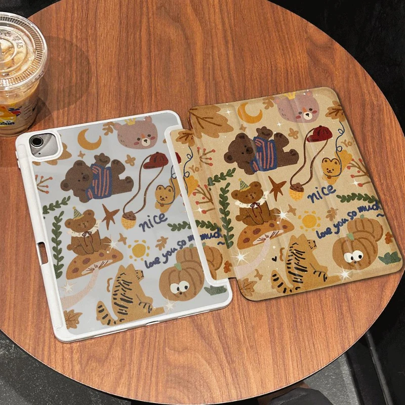 Smart PU Case for Ipad 2017 10.5 Inch Ipad Mini 6th Generation 2021 IPad Air 5 Air 4 10.9 Cute Cartoon Animals Smart Cover Case
