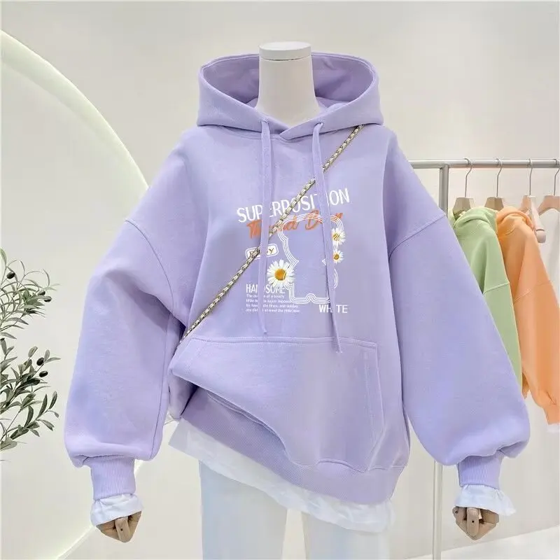 2024 Autumn winter Girls clothes Hooded bear Sweatshirt Daisy loose t-shirt Dresses teenager Kid Princess 5 7 8 9 10 11 12 year