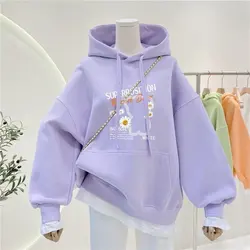 2024 Autumn winter Girls clothes Hooded bear Sweatshirt Daisy loose t-shirt Dresses teenager Kid Princess 5 7 8 9 10 11 12 year