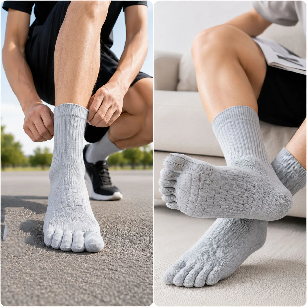 1/3/6 Pairs Unisex Cotton Five Toe Socks Mid-Calf Spring Autumn Breathable Anti-Bacterial Deodorant Sports Split Toe Socks