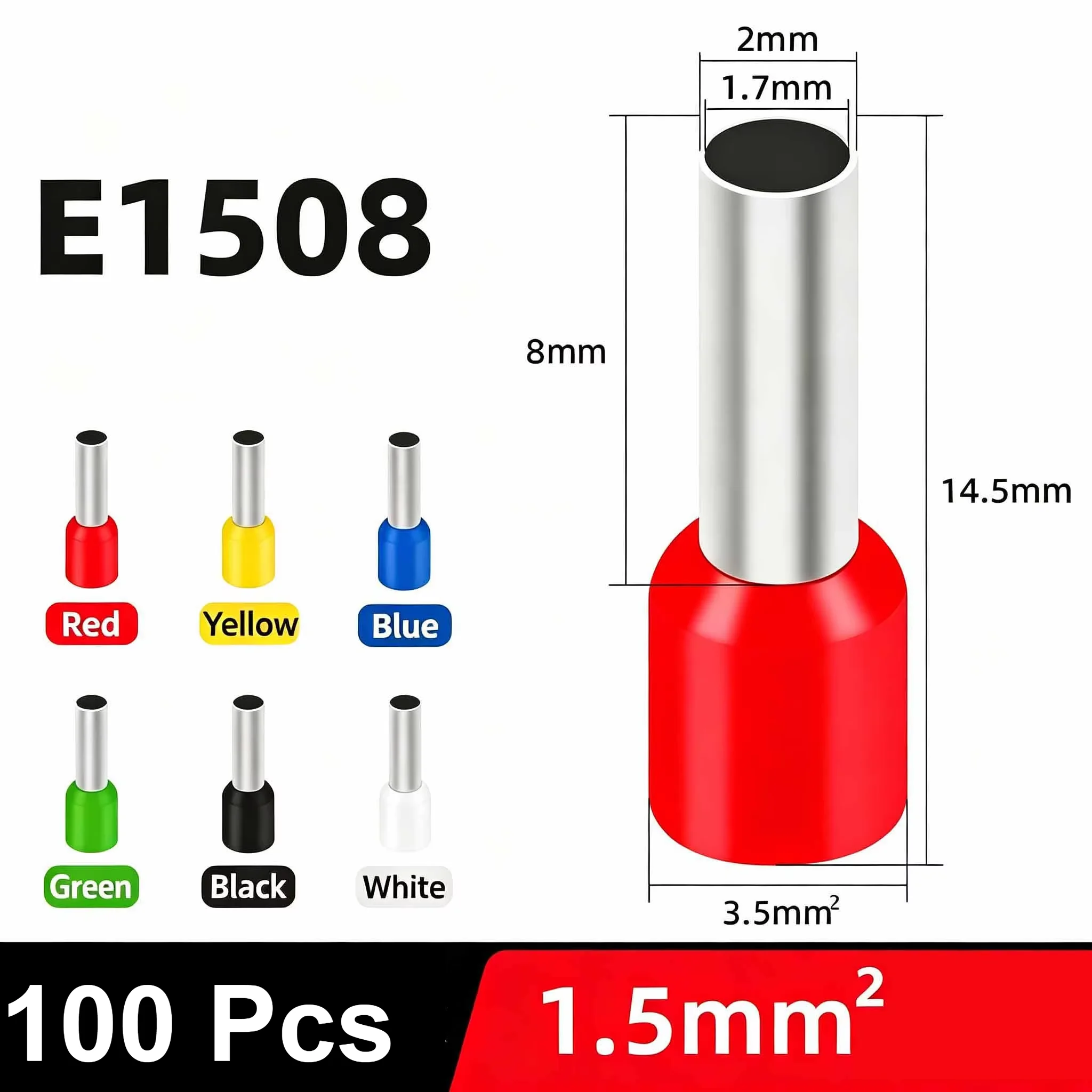 100pcs Electrical Wire Ferrules Tubular Crimp Cable Terminals Connectors E0508 E1008 E1508 E2508 E4009 E6012 Sleeve Ferrules