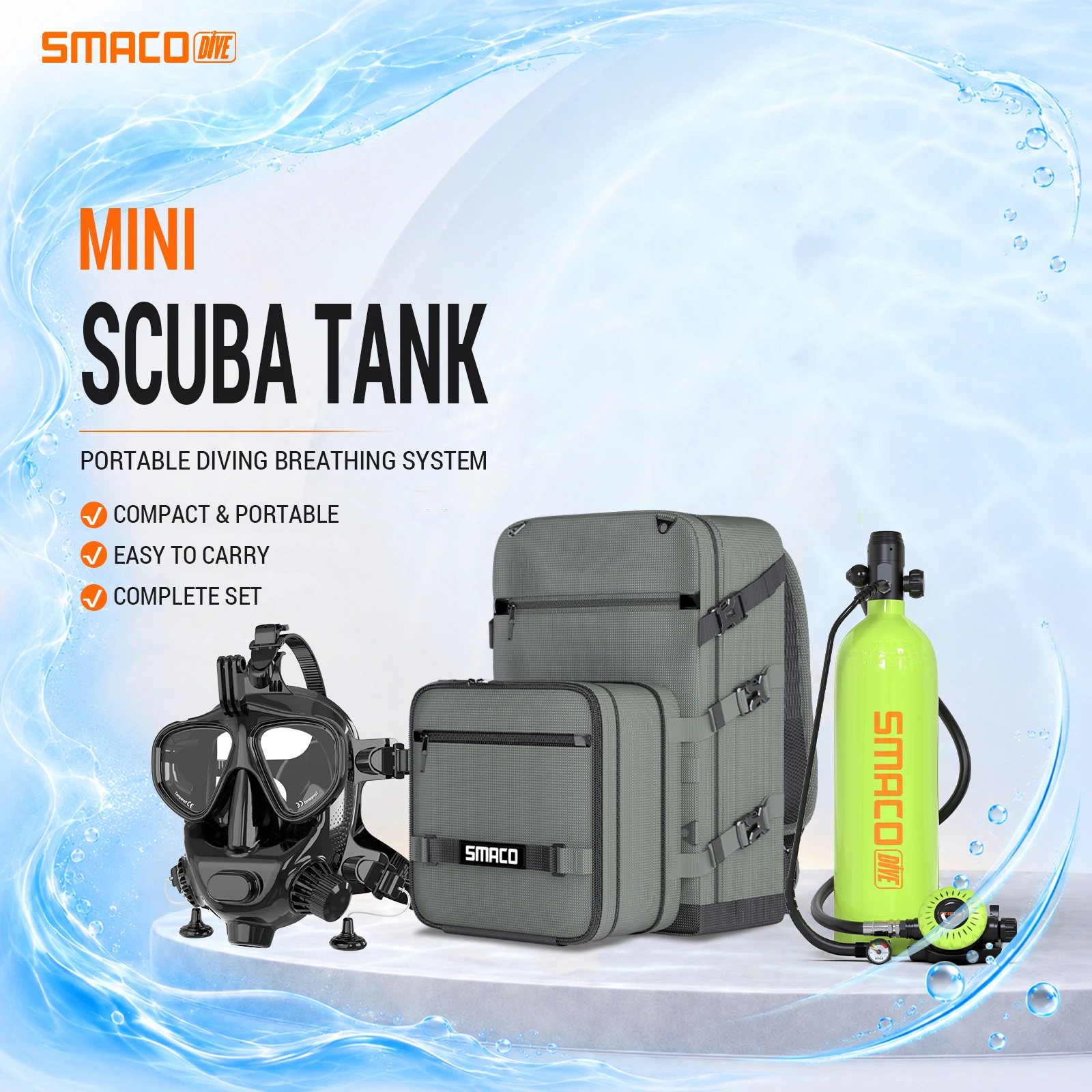 AliExpress – SMACO Portable Mini Scuba Diving Tank Set 1.9L Refillable Underwater Breathing Cylinder Snorkeling Diving Emergency Equipment