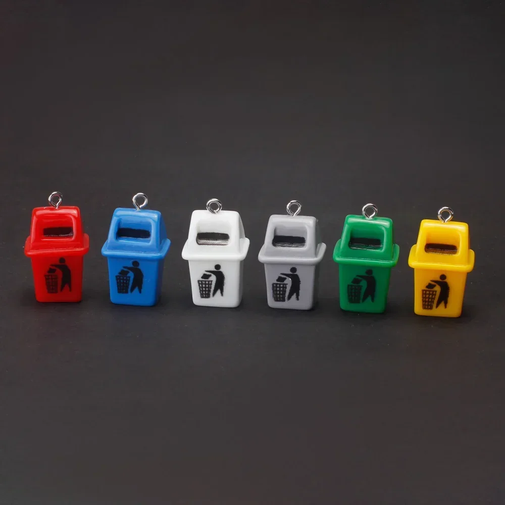 10pcs Funny Simulation Dustbin Charms Resin Trash Can Pendant for Keychain Phone Decoration Necklace Diy Jewelry Making Supplies