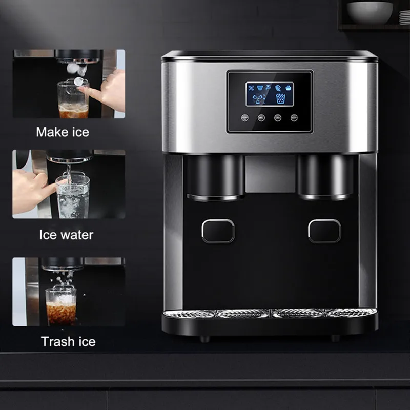 110V Mini Bar Round Ice Full-Automatic Household Ice Maker Breaks Cold Water Black Trash Ice On The Table Touch Ice