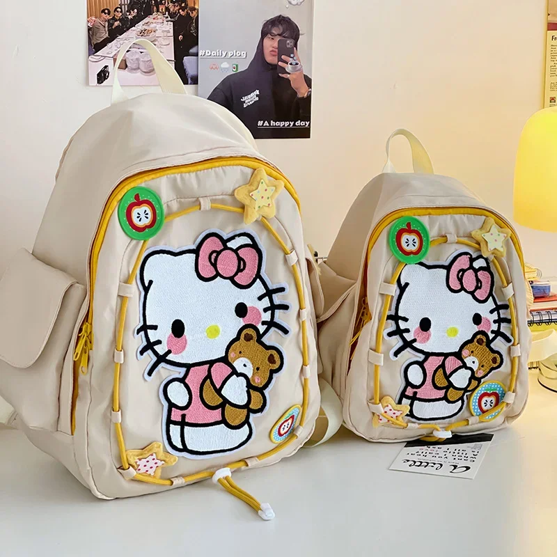 Sanrio tas punggung kapasitas besar, tas ransel kapasitas besar ringan, gambar kartun lucu, tas sekolah pelajar, Hello Kitty, baru