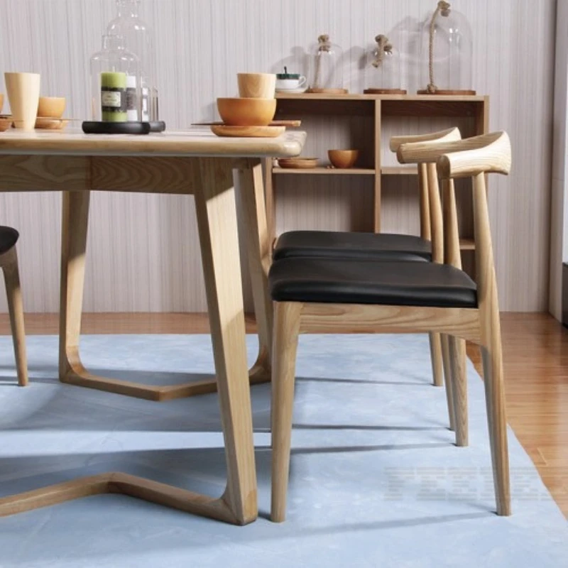 

Nordic style white wood solid wood horn chair enterprise canteen school canteennow simple style