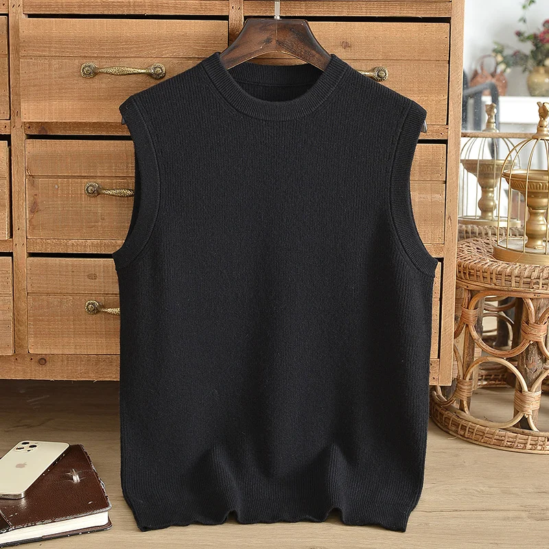 ZNTX Pure cashmere sweater men\'s crew neck vest thickened autumn and winter sleeveless knit loose casual middle-aged dad suit