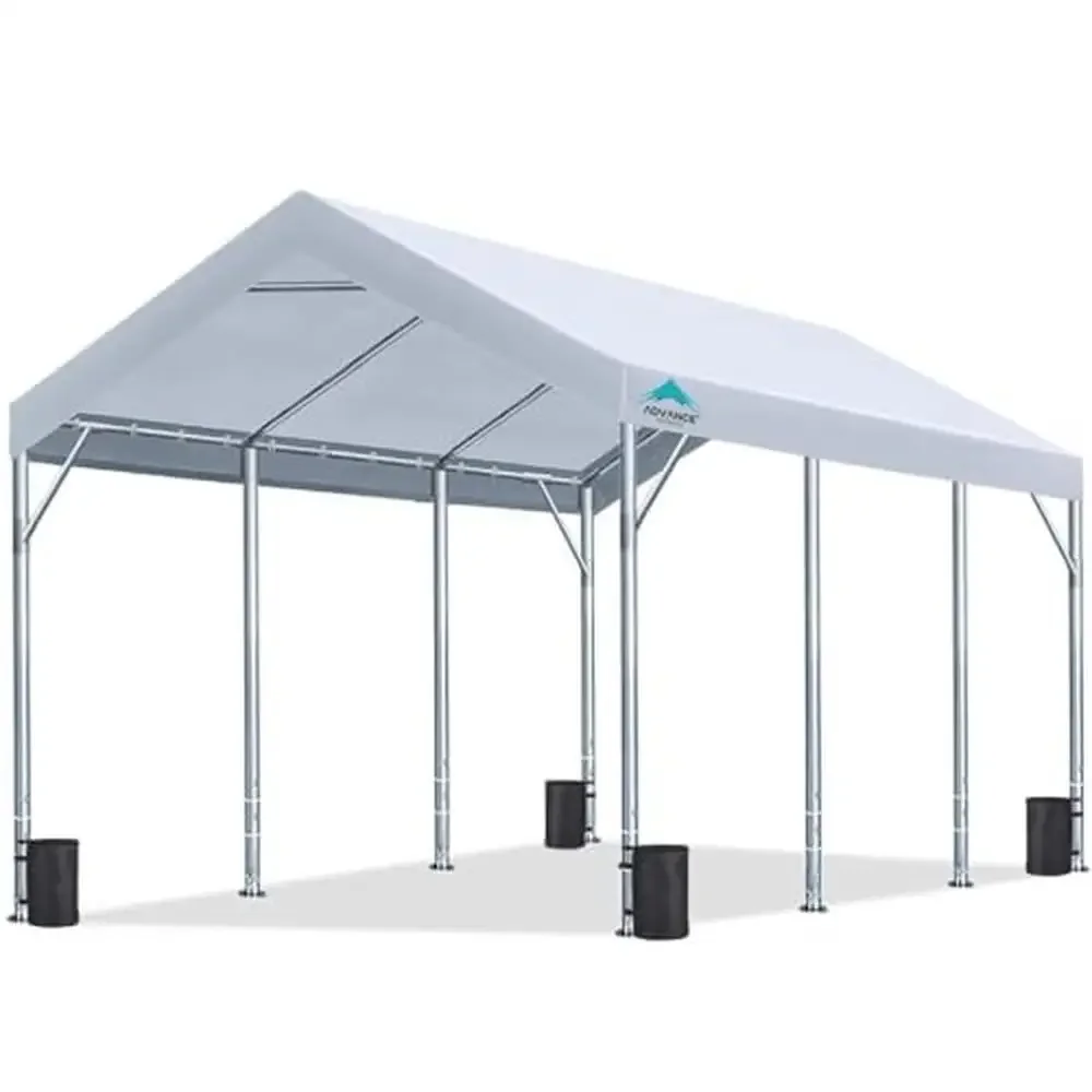 Heavy Duty Adjustable Height Car Canopy Garage Party Tent Boat Shelter 12x20ft White Anti-UV Tear-Proof Windproof Rain Snow Dust