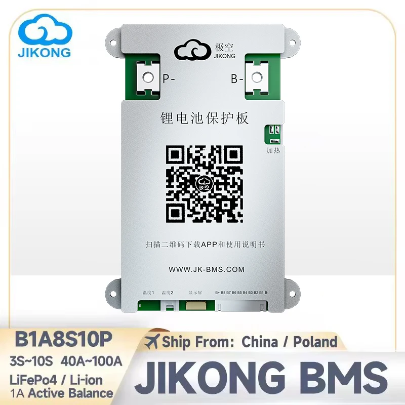 JIKONG BMS B1A8S10P BT CAN RS485 Heat 1A Active Balance 4S~8S LiFePo4 Li-ion LTO 18650 Battery 100A Charge Smart JKBMS Balancer