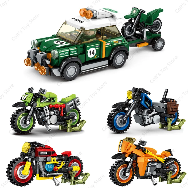 Urban Creativity Series Speed Champions OffRoad Vintage Motorbikes Building Block Touring Trailer Racing Classic Model Brick Toy