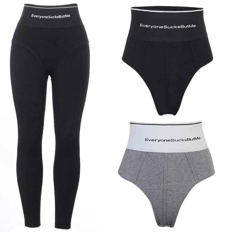 

Женские трусики с высокой талией и буквенным принтом, пикантные трусики, нижнее белье, утягивающие живот, в стиле Харадзюку, Леггинсы для йоги в рубчик, колготки H7EF