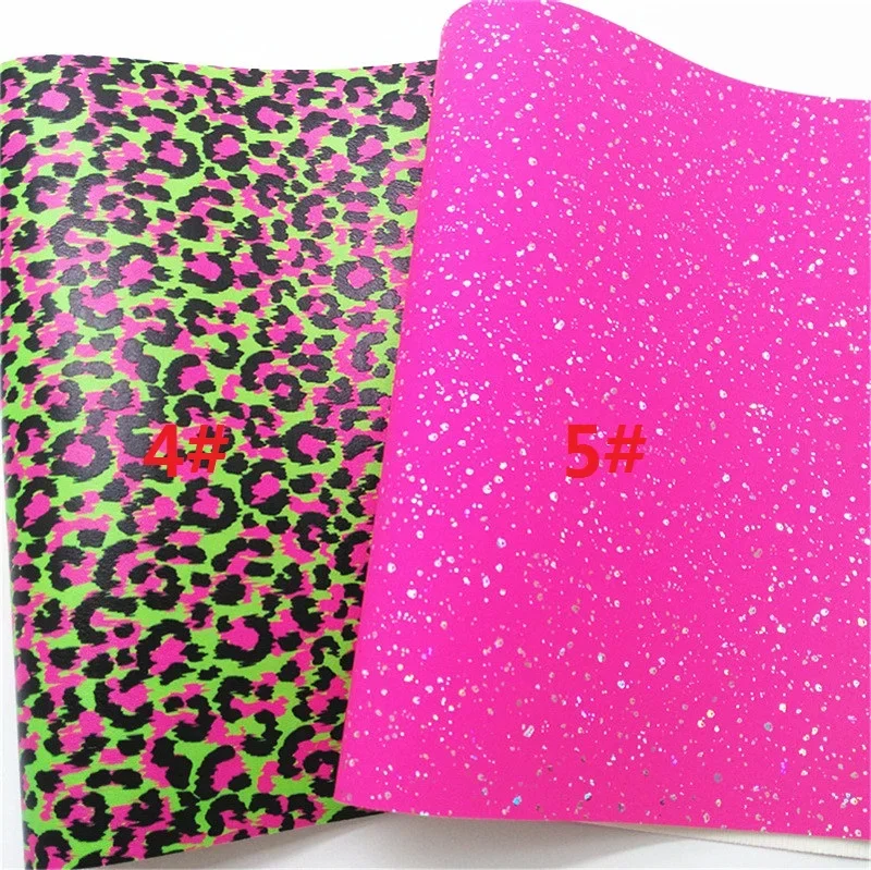 Rose Glitter Leathersheets fiori leopardo stampato tessuto in pelle sintetica pelle iridescente per artigianato fai da te 8.2 \