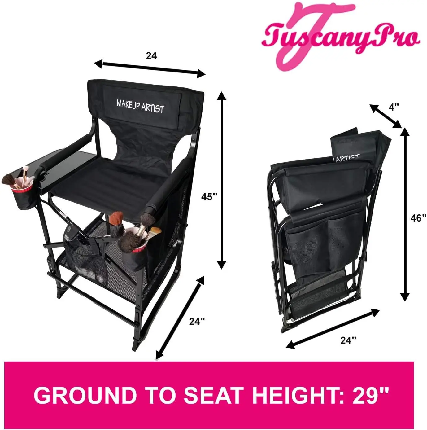 Portable Big Daddy Heavy-Duty Makeup Artist Chair - Perfect For Makeup, Salon, Events With 29 Inch Seat Height - Carry Bag