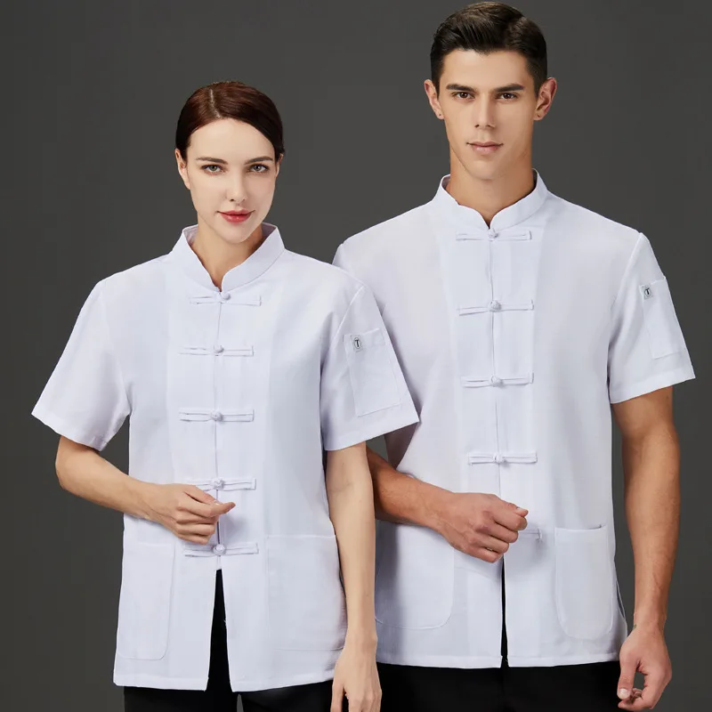 Chef Overalls Men'S Short Sleeve Hotel Restaurant Canteen Breathable Sweat Absorbing Fashion Western Food Back Chef Uniform