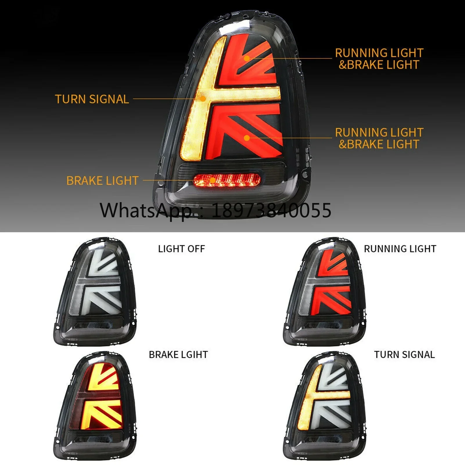 VLAND JCW Union Jack Full LED Luzes traseiras Lente fumada se encaixa para R56 R57 R58 R59 LCI 2011-2015