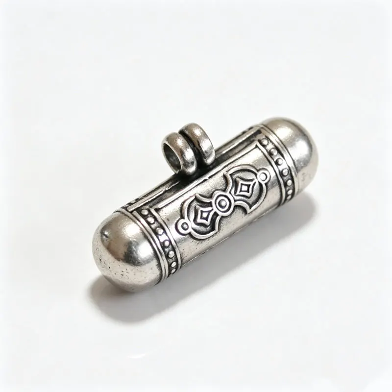 Tibetan OM Buddha Eye Dorje GAU Lovely Prayer Box Mini Cylinder Amulets Lockets 925 Silver T9040