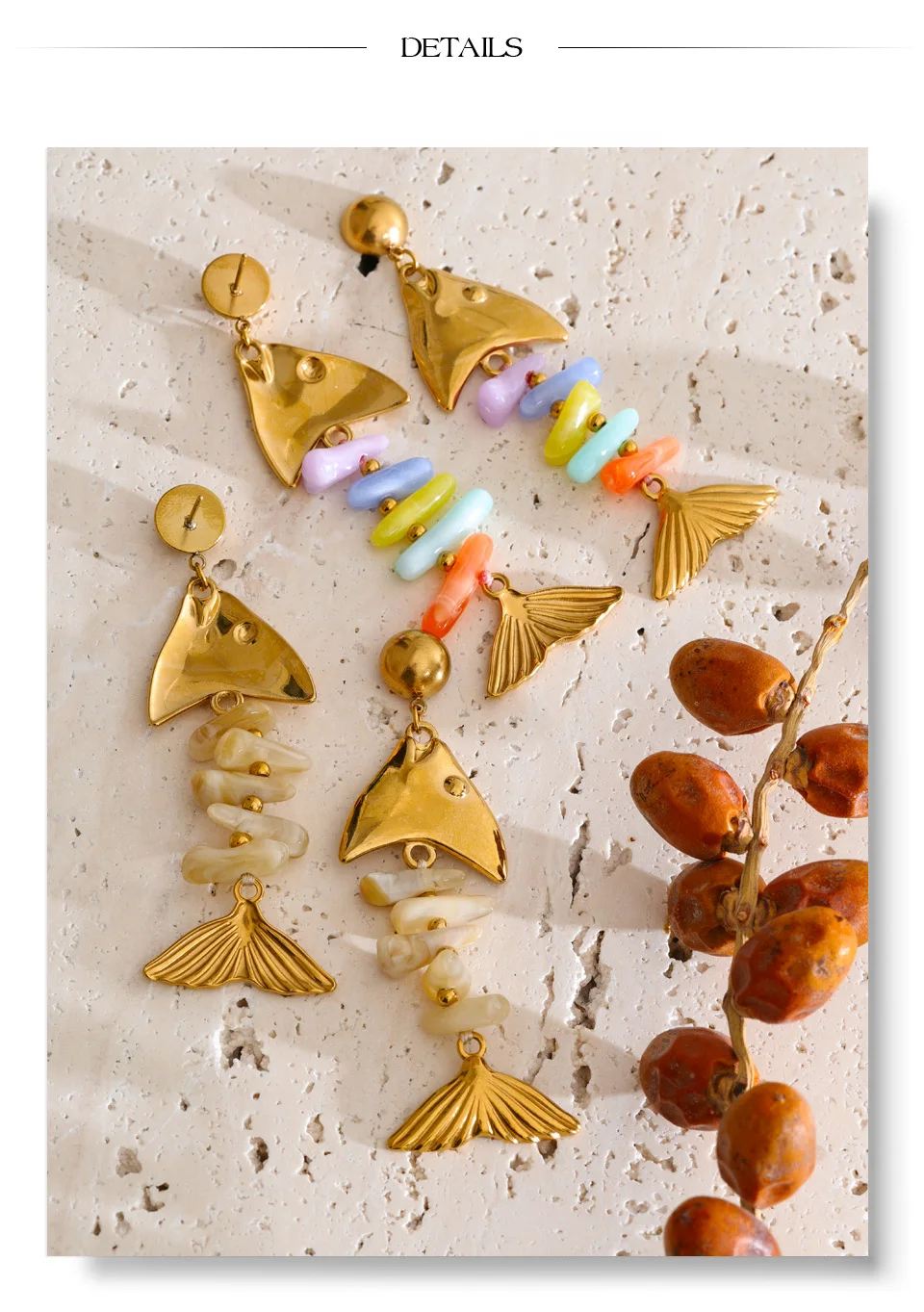 Yhpup Ocean Style Edelstahl-Ohrringe mit buntem Harz-Fisch-Anhänger, sommerlicher, stilvoller Trend, einzigartiger, handgefertigter Urlaubsschmuck – Detail 9