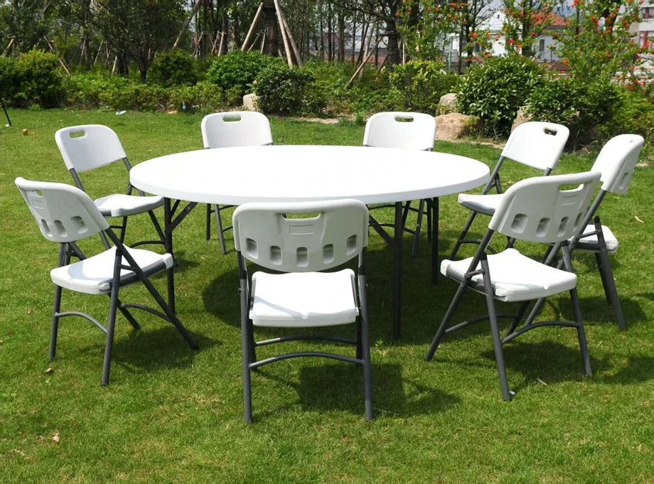 *Top-selling Portable Outdoor Folding Dining Garden Table 4/6/8ft White Plastic Modern Buffet Table Steel Tube Legs For Hotel