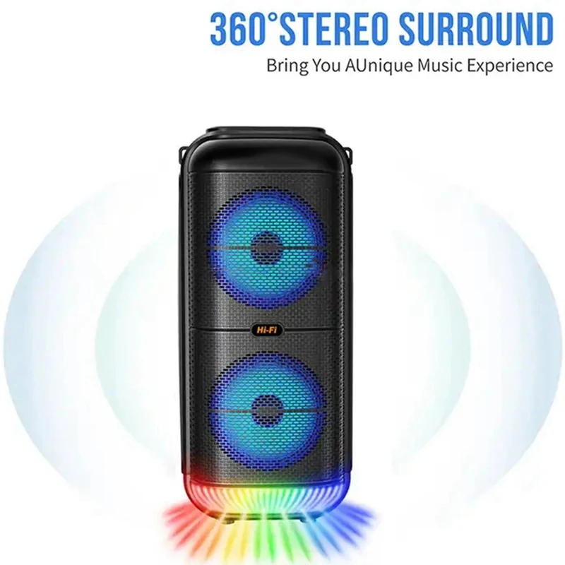 1200W Super Large Outdoor Bluetooth Speaker 6 Inch Double Horn Subwoofer Portable Wireless Column Bass Sound With Mic, Durable