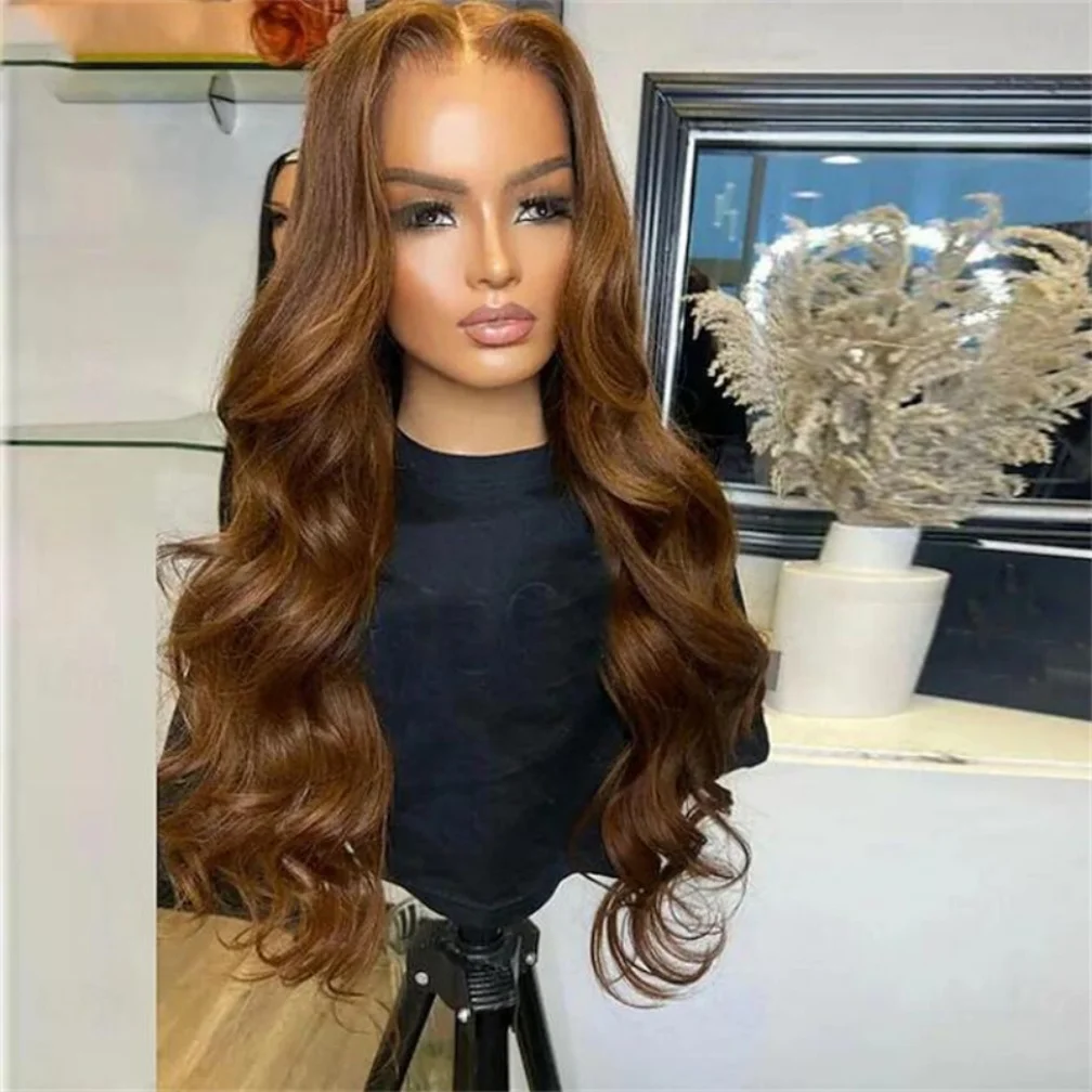 

Длинный парик из натуральных еврейских волос с эффектом волн, коричнево-русый, 5x5, на шелковой основе, с HD-кружевом, европейские волосы, с эффектом baby hair, предварительно пророщенный, без клея