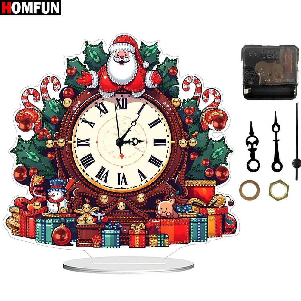 HOMFUN 5D DIY Special Shape Diamond Painting Desk Ornament Handmade Clock Kit Santa Claus Embroidery Home Decor Christmas Gift