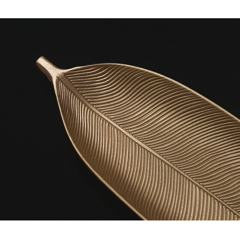 AT77 Nordic Decorative Tray Gold Leaves Shape Serving Tray Jewelry Pallet Fruit Snack Dish Table Storage Organizer (Small)