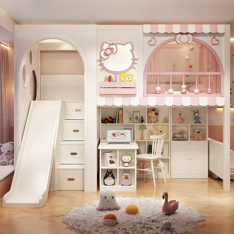 

3 in 1 Solid Wood Eco-Friendly Durable Kids Bunk Bed with Stairs Desk Multifunctional Twin Boys Girls Study Play Bedroom