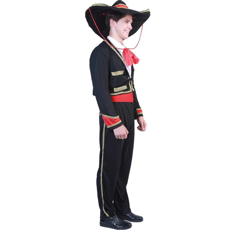 Eraspooky Men Mexican Matador Costume Traditional Ethnic Rural Mariachi Party Set Adult Halloween Carnival Purim Fancy Dress