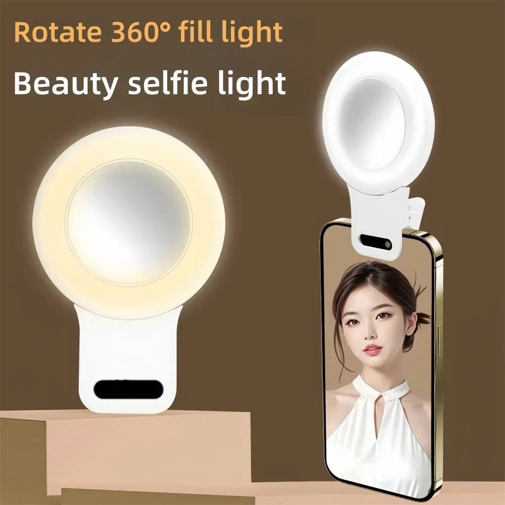 USB Charge LED Selfie Ring Light Universal Phone Lens Live Video Beauty Fill Light Photography Clip Ring Lamp With Convex Mirror