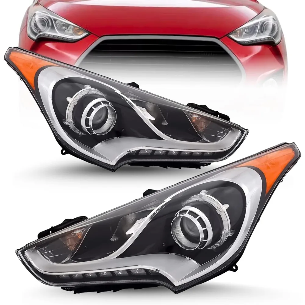 

Headlight Assembly Set for 2013-2017 Hyundai Veloster Projector Headlamp with Bulbs Left Right