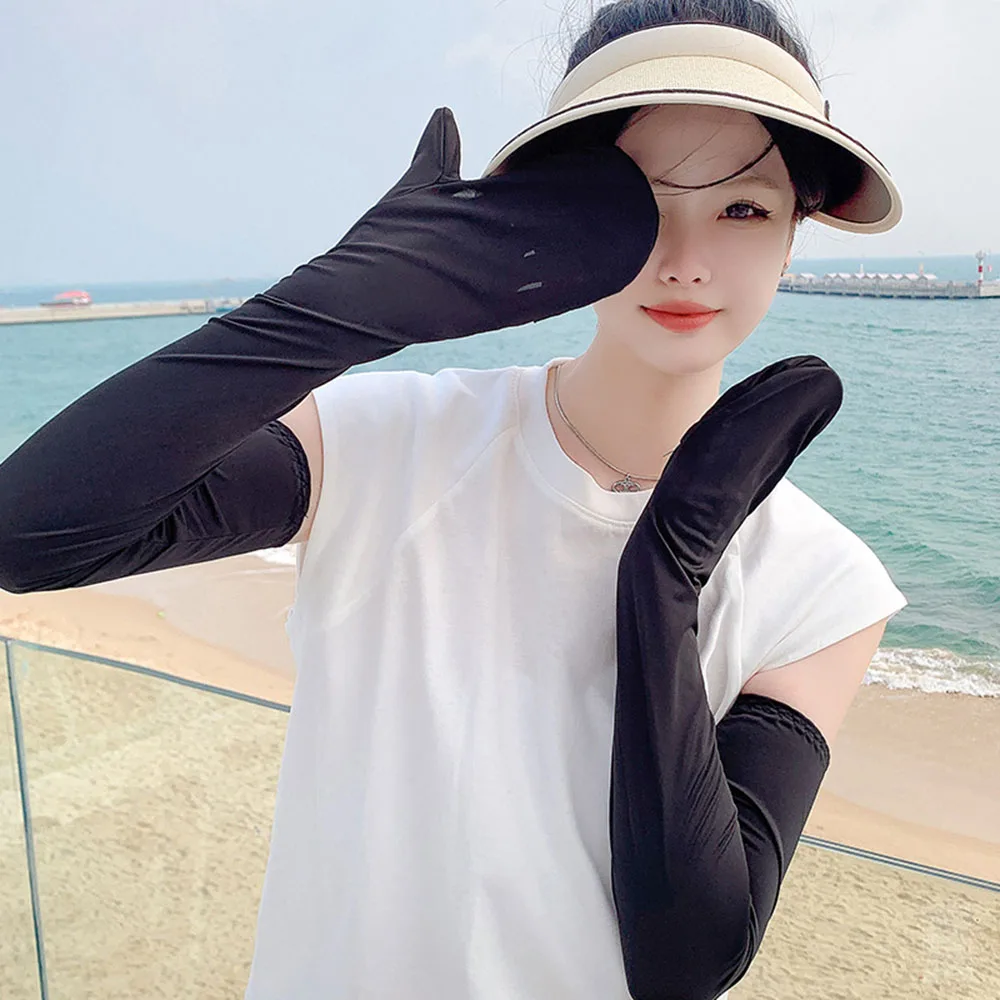 Summer Women Anti-UV Arm Sleeves Gloves Thin Fingertip Flip Touch Screen Ice Silk Mesh Cycling Driving Gloves Arm Sleeve