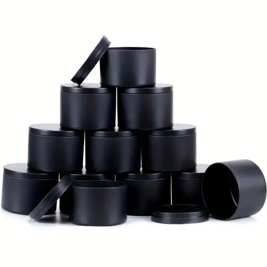 12pcs 4oz/8oz Empty Matte Black Candle Jar with Lid - Multipurpose Metal Container for Candle Making, Storage, and Gifts