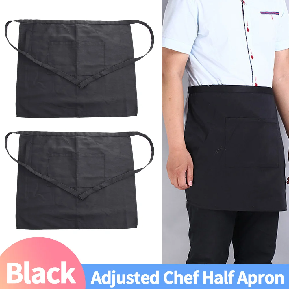 Chef Half Apron with Pocket Adjusted Half-length Restaurant Waist Apron Solid Color Summer Kitchen Pub Cleaning Supplies