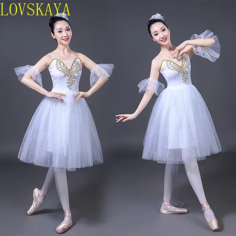 Adulto White Swan Lake Ballet Dancing Dress Women Ballroom Ballet romantico Tutu Dance outfit Stage Wear Party Dance Dress