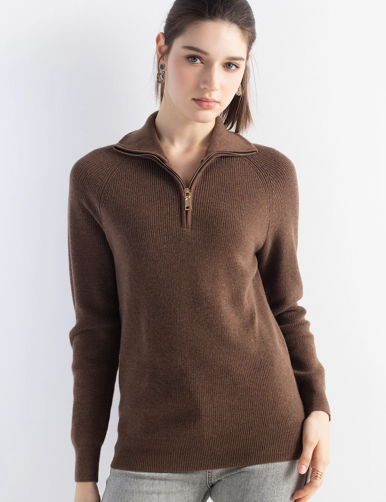 V Neck Sweater Women Zipper Knitted Sweater Long Sleeve Pullover Women Casual Sweater Spring Fall Fashion Sweater Basic Knitwear