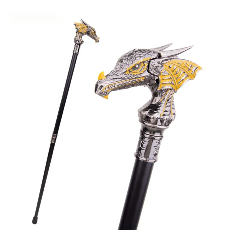 37インチ-ヴィンテージスタイル-ドラゴン-シルバー-ケーン-合金-ゴシック-ハンドメイド-ケーン-ファンシードレス-ノベルティアクセサリー