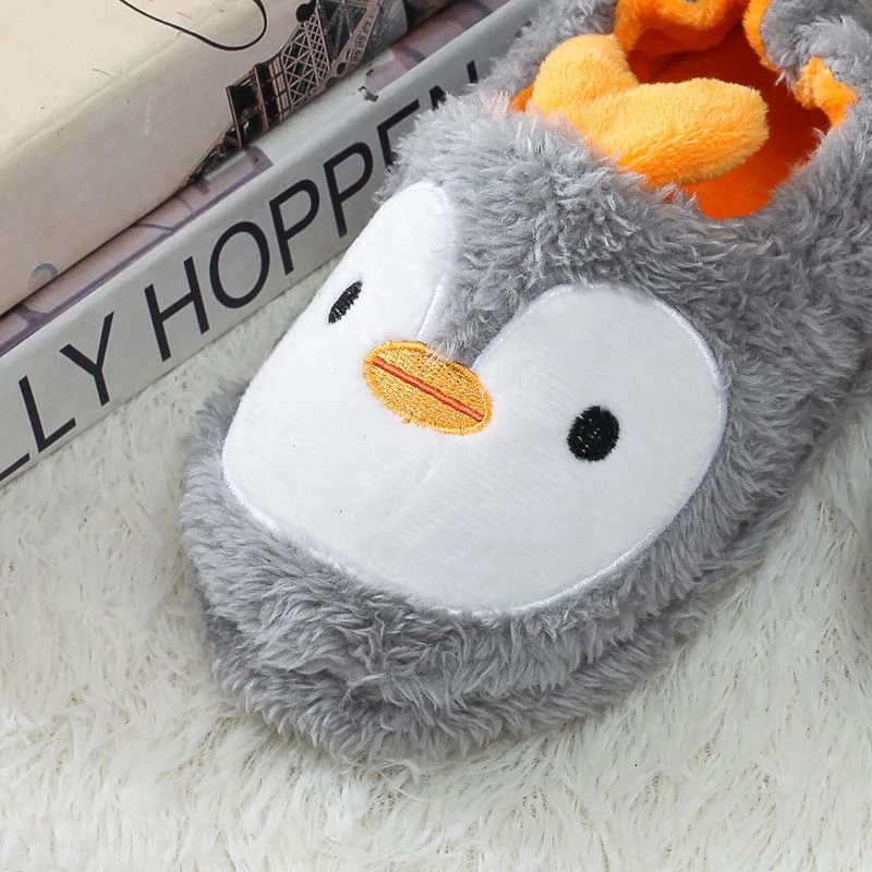 Toddler Boy Slippers for Kids Indoor Winter Plush Warm Girl Cute Cartoon Penguin Footwear Soft Rubber Sole Home Shoes Baby Items