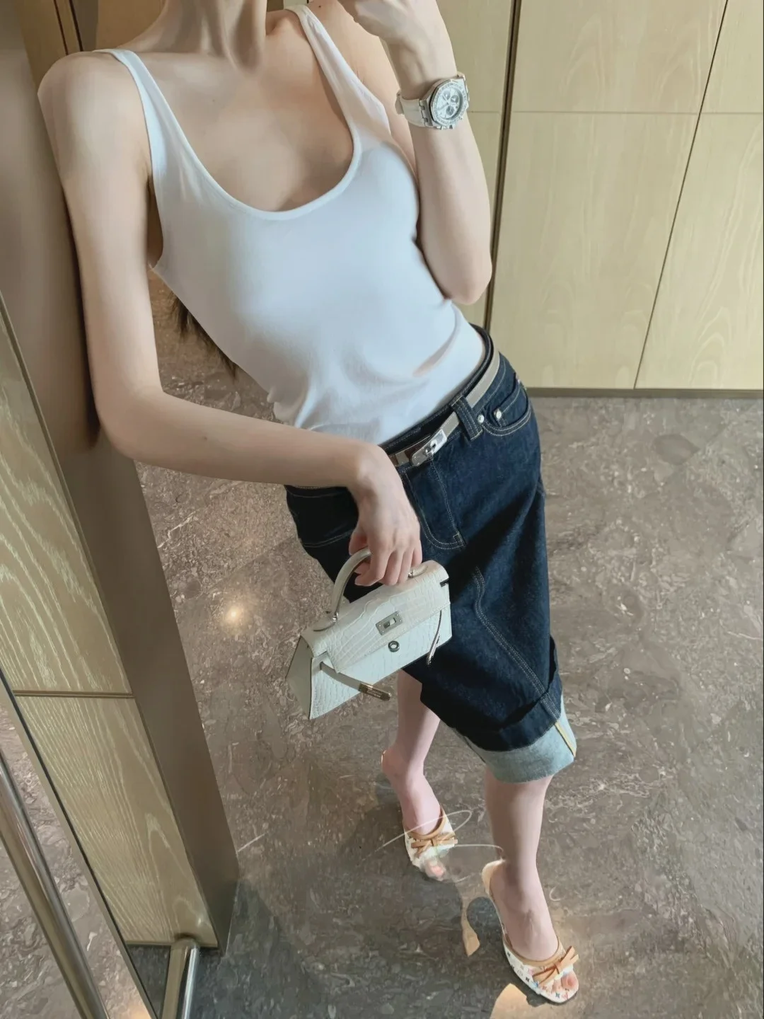 American Street Style Sexy Girl Simple Denim  Skirt Women Summer Mid-length Bodycon Slimming Versatile Jeans Skirt