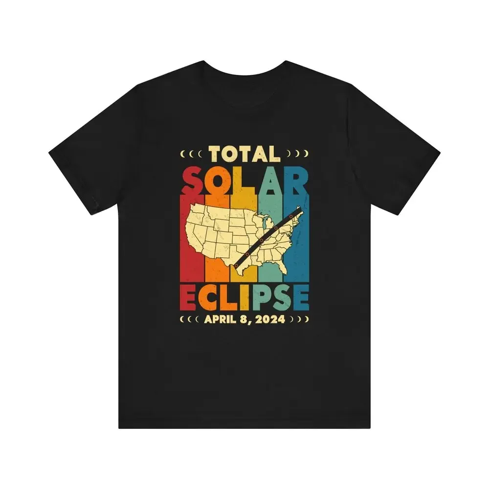 Bella+Canvas 3001, Unisex, Black, 2024 Total Solar Eclipse T-Shirt, Retro, USA