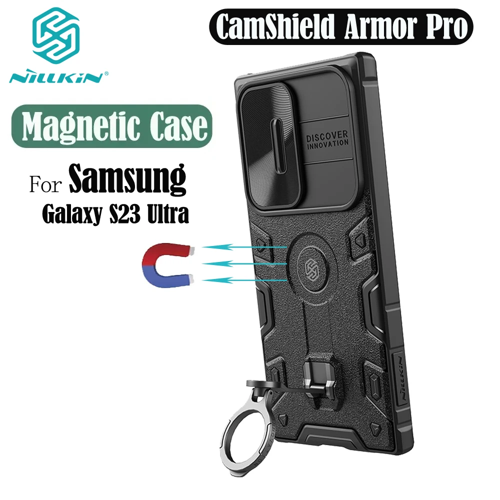 

NILLKIN Camshield Magnetic Wireless Case For Samsung Galaxy S23 Ultra Armor Pro Slide Camera Ring Bracket Cover For Magsafe