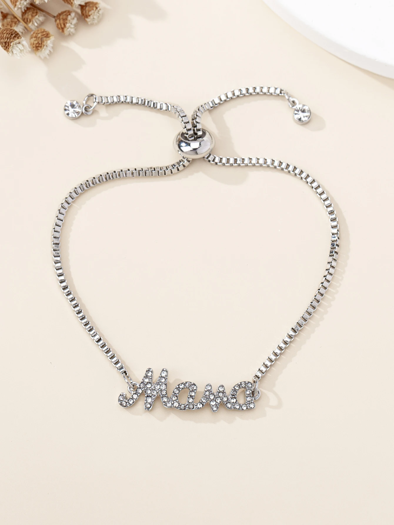 Adjustable Mama Rhinestone Bracelet, Elegant & Classic Mother's Day Gift with Slider Bead Closure, Choose Your Color