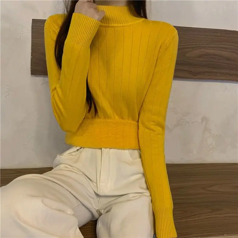 Fashionable Half High Collar Bottom Sweater Women's Autumn and Winter Long Sleeved Knit Sweater with Thick and Warm Inner Layer