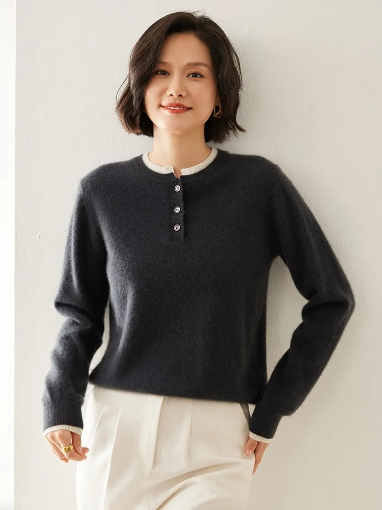 

Качественный женский пуловер из 100% кашемира с круглым вырезом и длинными рукавами, осень-зима, нежный повседневный свитер, простой удобный свитер, топ