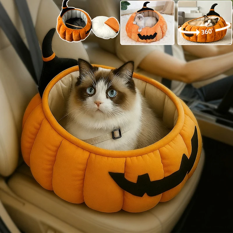 

New Fluffy Thickened Cat Bed Halloween Pumpkin Pet House Warm Comfortable Four Season Universal Kennel Pet Supply Camasy Muebles