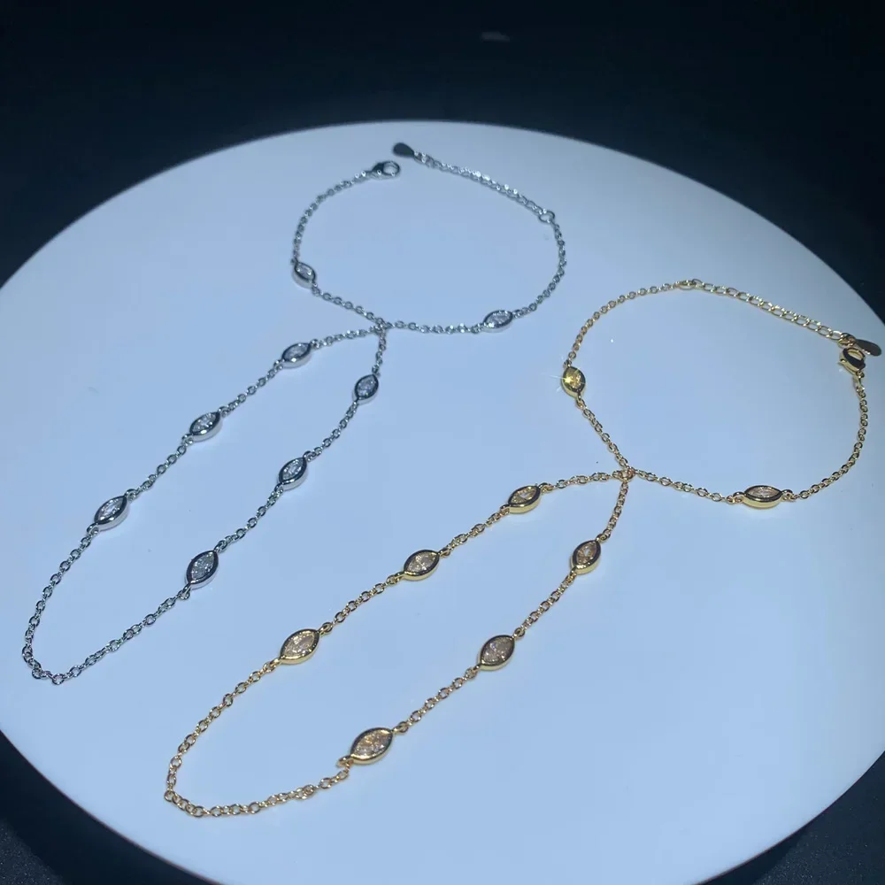 2025 New Elegance Fashion Women Hand Chain Bracelet With Ring Gold Color Tear Drop CZ Geometric Jewelry