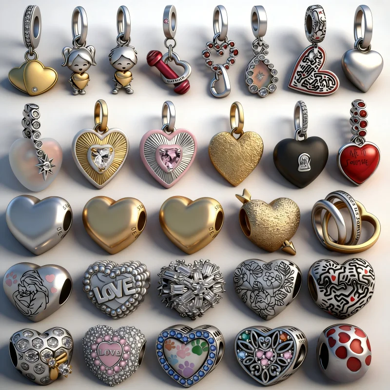 

925 Sterling Silver Original Color Heart-shaped Cat Claw Flower Pendant Beads fit Women's Bracelets Necklaces DIY Jewelry Gifts