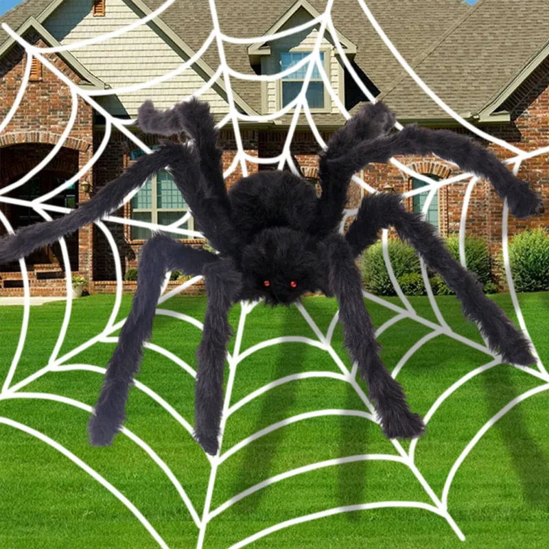 Halloween Spider Oversized Plush Black Spider Horror Party Decoration Outdoor Home Bar Haunted House  Props 30-200cm